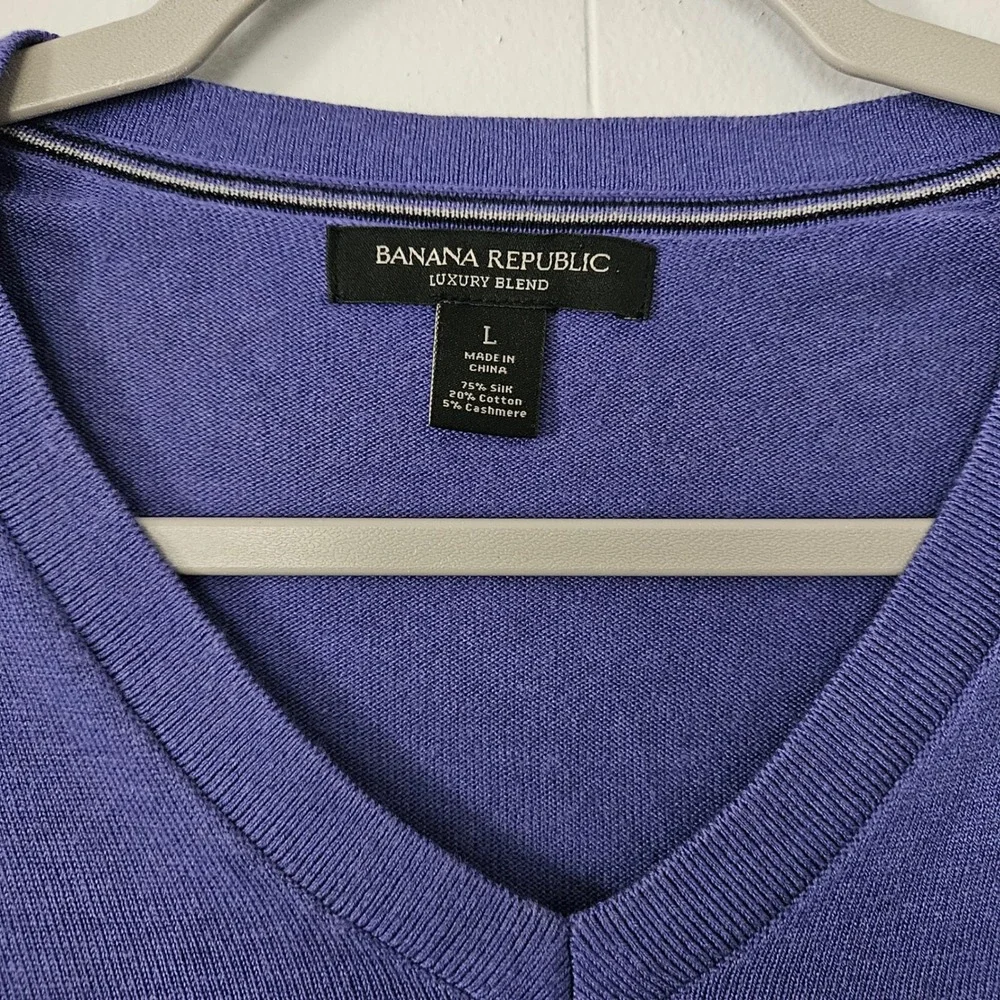 Banana Republic V Neck Pullover Luxury Blend Silk Purple Men's Sweater Size L